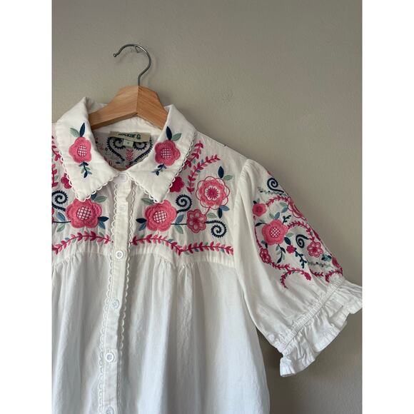 Rockin’ C White Puff Sleeve Embroidered Blouse - Picture 2 of 6